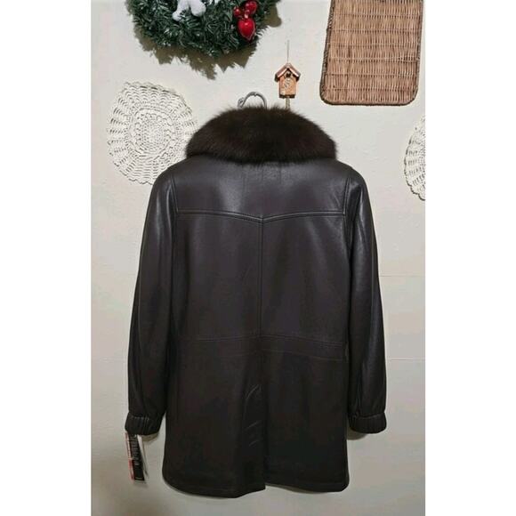 NWT Vtg Damselle Lamb Leather Fox Fur Collar Coat Old Money Womans Size Large - Picture 4 of 9